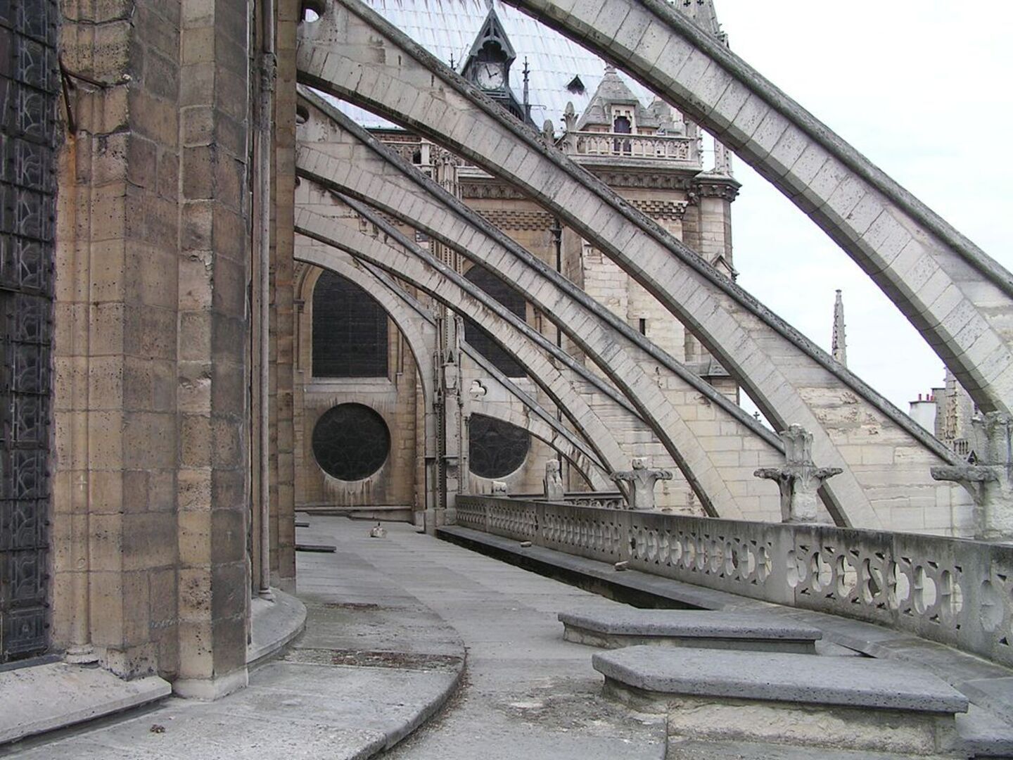 Notre-Dame's famous flying buttresses supporting the Gothic structure